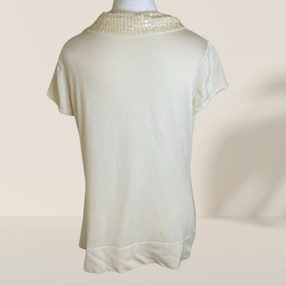 Cache Cream Sequin Cowl Neck Top – Size L ✨ Elegant & Chic - Picture 3 of 7